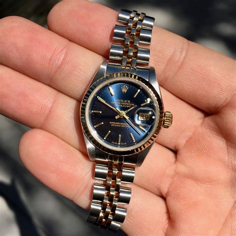 rolex gold and stainless datejust blue stick dial face|Rolex blue dial Datejust price.